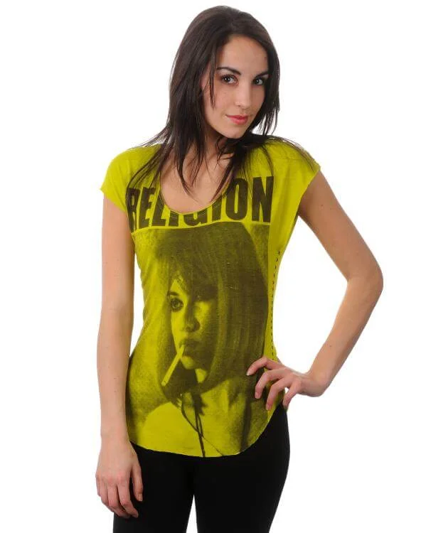Religion Ladies Smoking Girl T-Shirt - Lime - XS - Green Image 1