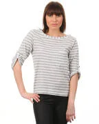 Ichi Stripes Loose Fit T- Shirt - Grey - XS - Grey Image 1