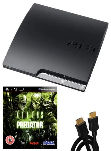 Playstation 3 PS3 Slim 120GB Console: Bundle (including Aliens Vs Predator & 2M HDMI Cable) Image 1