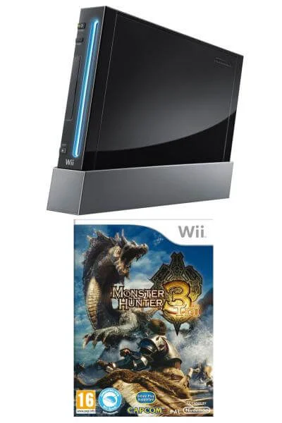 Black Wii Console and Monster Hunter Tri Bundle Image 1