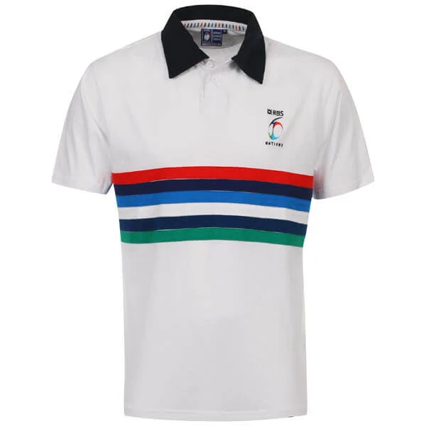 Rugby 6 Nations Jersey Striped Polo Shirt-White - S - White Image 1