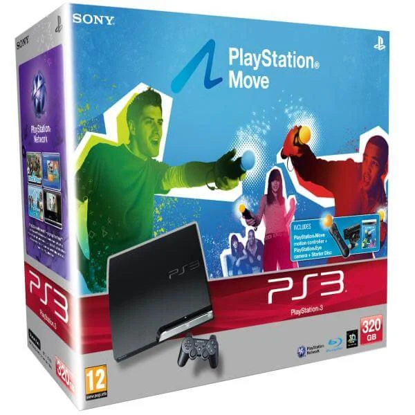 PS3 Sony Playstation 3 Slim Console (320 GB) with Playstation Move Starter Pack Image 1