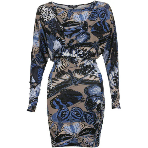 French Connection Women's T-Butterfly Jersey Dress- Fawn Multi - 14 - Multi Image 1