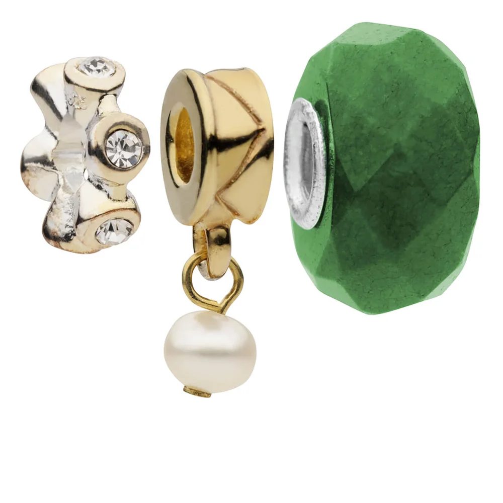 Amadora Crystal and Pearl Pack of Three Charms Set - Silver Image 1