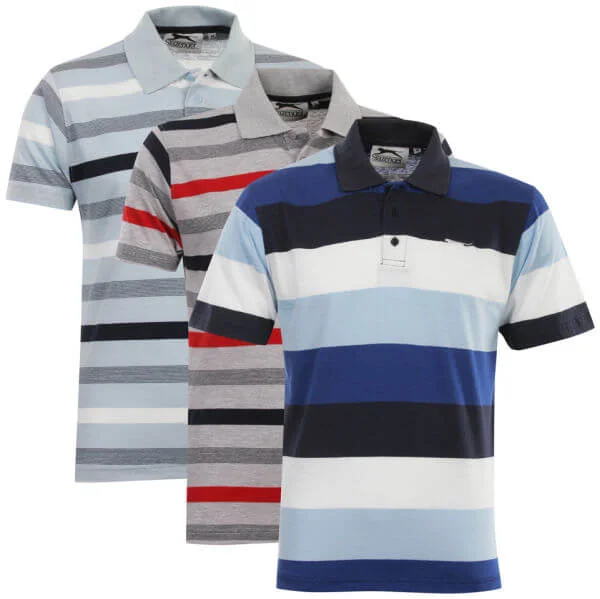 Slazenger Men's Defiant 3 Pack Striped Polo Shirts - Blue/Red/Blue - S - Multi Colour Image 1