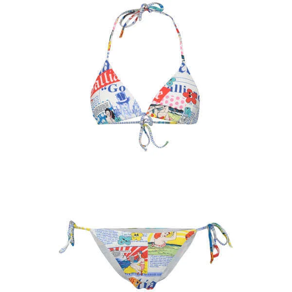 John Galliano Women's Newspaper Print Bikini - White - 12 - White Image 1