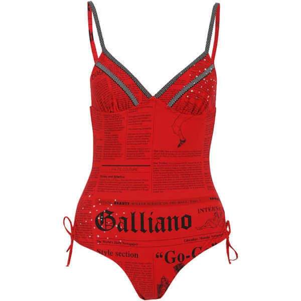 John Galliano Women's Newspaper Print Swimsuit - Red - 10 - Red Image 1