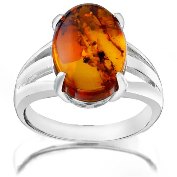 Stunning Silver Plated Amber Ring - J Image 1