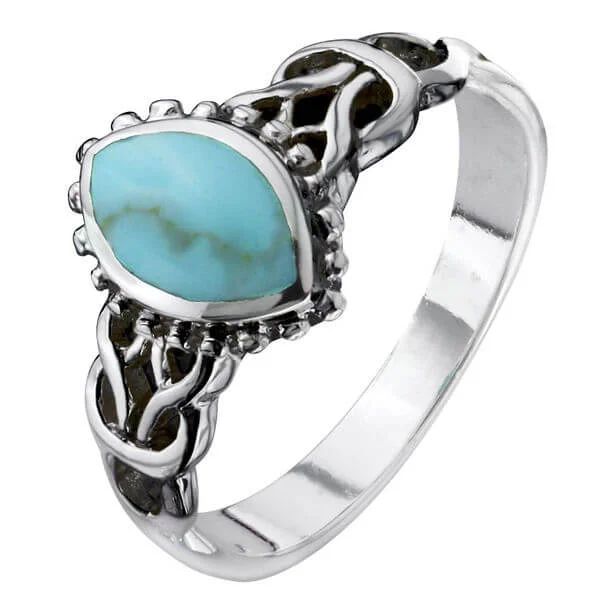 Silver Plated Turquoise Oval Celtic Ring - J Image 1