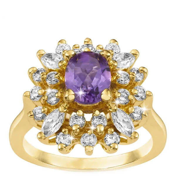 Amethyst Gold Plated Ring With Diamond Style Stones - J Image 1