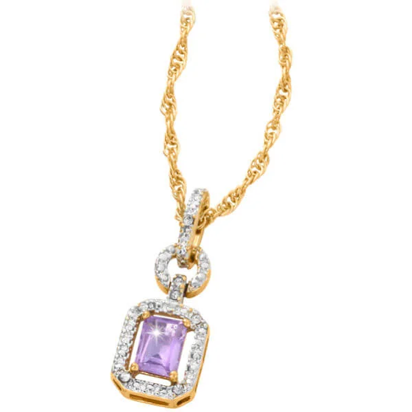 Two Toned Gold Plated Amethyst Drop Pendant - One Size Image 1