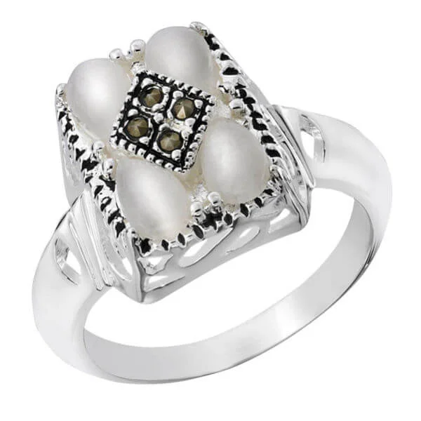 Silver Plated Mother of Pearl Square Shaped Ring - J Image 1