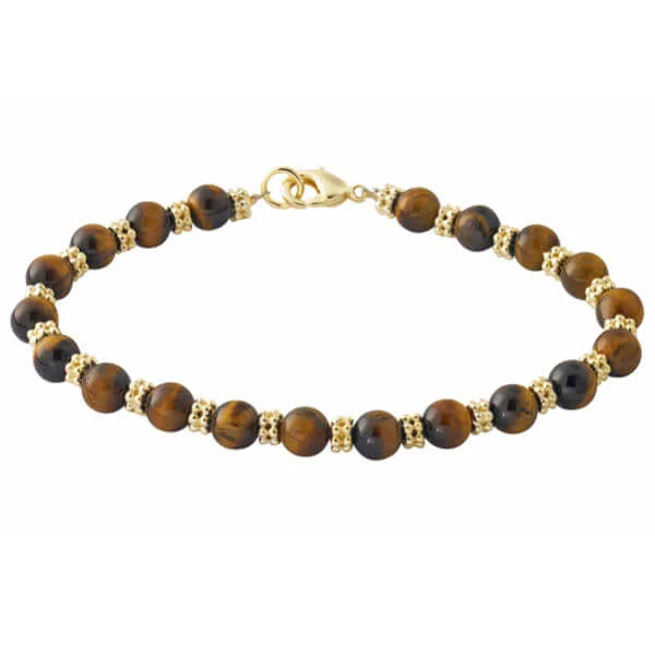 Gold Plated Genuine Tiger Eye Beaded Bracelet - One Size Image 1