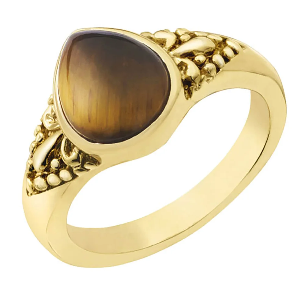 Gold Plated Pear Shaped Tiger Eye Ring - J Image 1