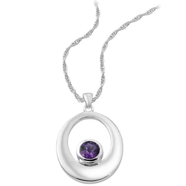 Silver Plated Oval Design Pendant With Round Amethyst Centre - One Size Image 1