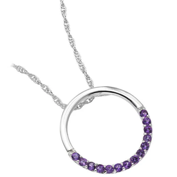 Silver Plated Circle Design Amethyst Pendant - One Size Image 1
