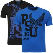 Ringspun Men's Graphic Printed T-Shirt Two pack Black/Royal Harlem - M - Royal Image 1