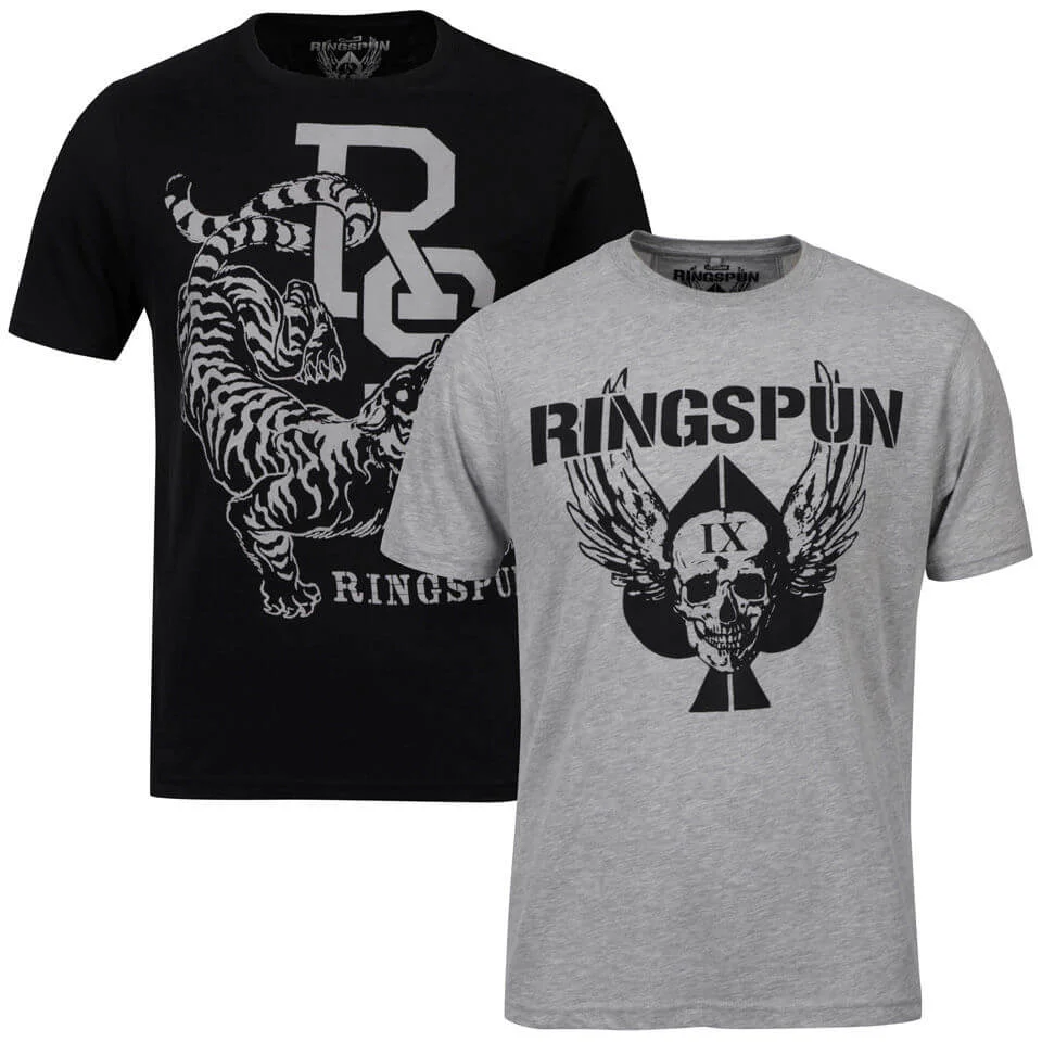 Ringspun Men's Graphic Printed T-Shirt Two pack Grey Marl/Black Westate - S Image 1