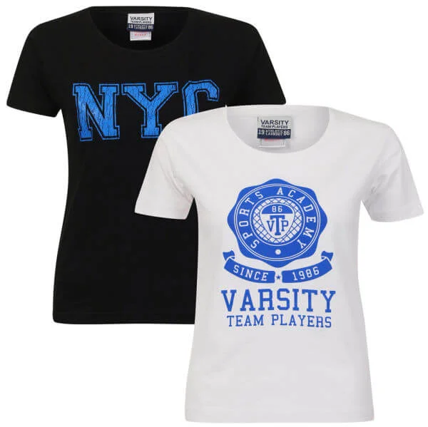 Varsity Team Players Women's 2-Pack T-Shirt - White Sophomore/Black NYC - S - White/Black Image 1