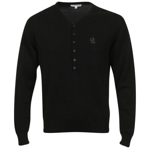Calvin Klein Golf Men's V-Neck Knitted Long Sleeved Buttoned Top - Black - M - Black Image 1