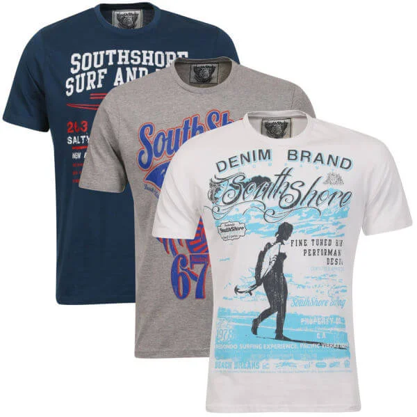 South Shore Men's Summer T-Shirt 3 Pack - Blue/White/Light Grey Marl - S - BlueWhite/Light Grey Marl Image 1