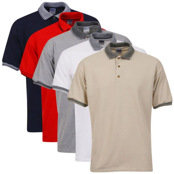 Gildan Men's 5-Pack Polo Shirts - White/Navy/Trim Red/Grey/Sand - S - White/Navy/Trim Red/Grey/Sand Image 1