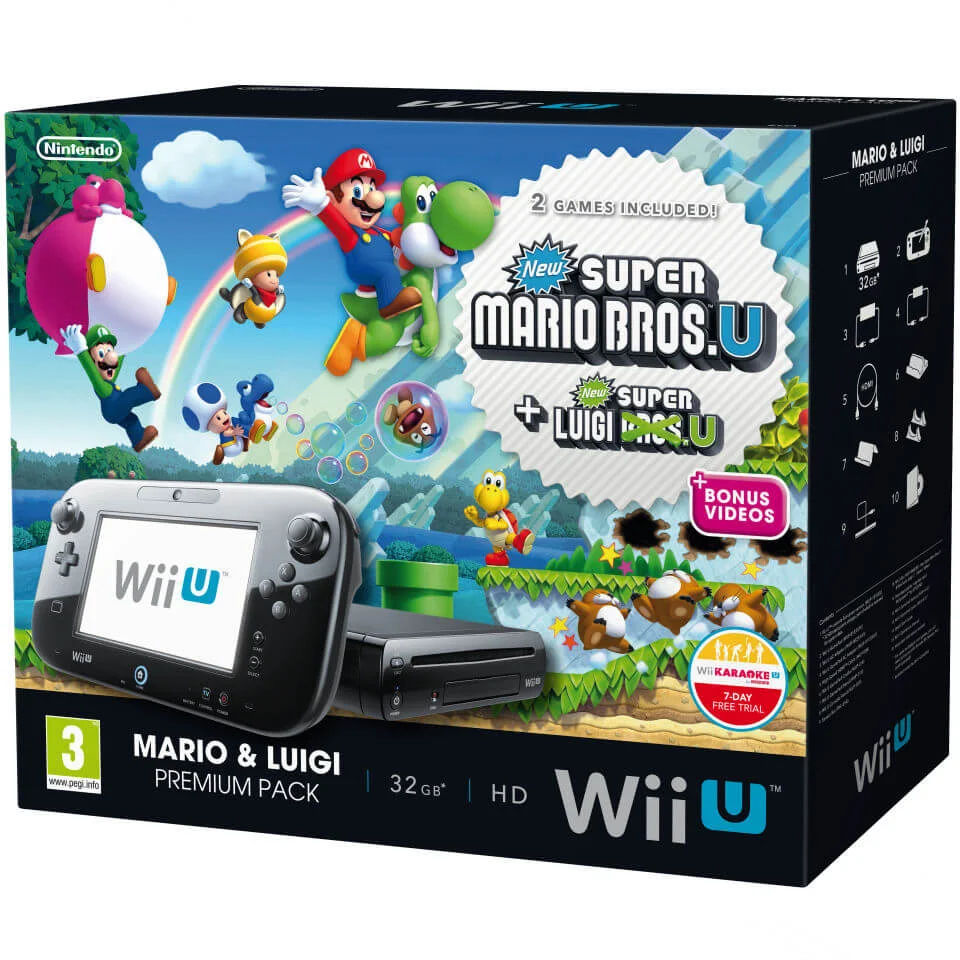 Wii U Console: 32GB Premium Bundle - Black (Includes New Super Mario Bros. U and New Super Luigi Bros. U) Image 1