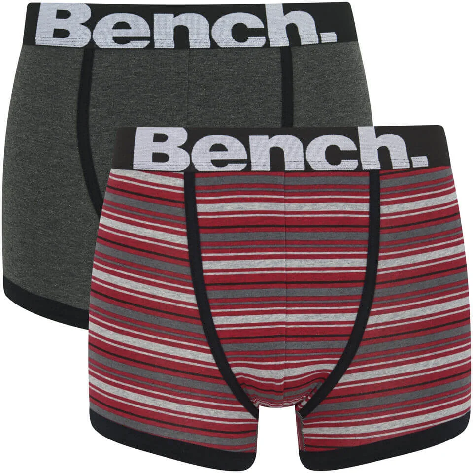 Bench Men's 2 Pack Stripe Fashion Trunks - Grey/Red - S - Grey/Red Image 1