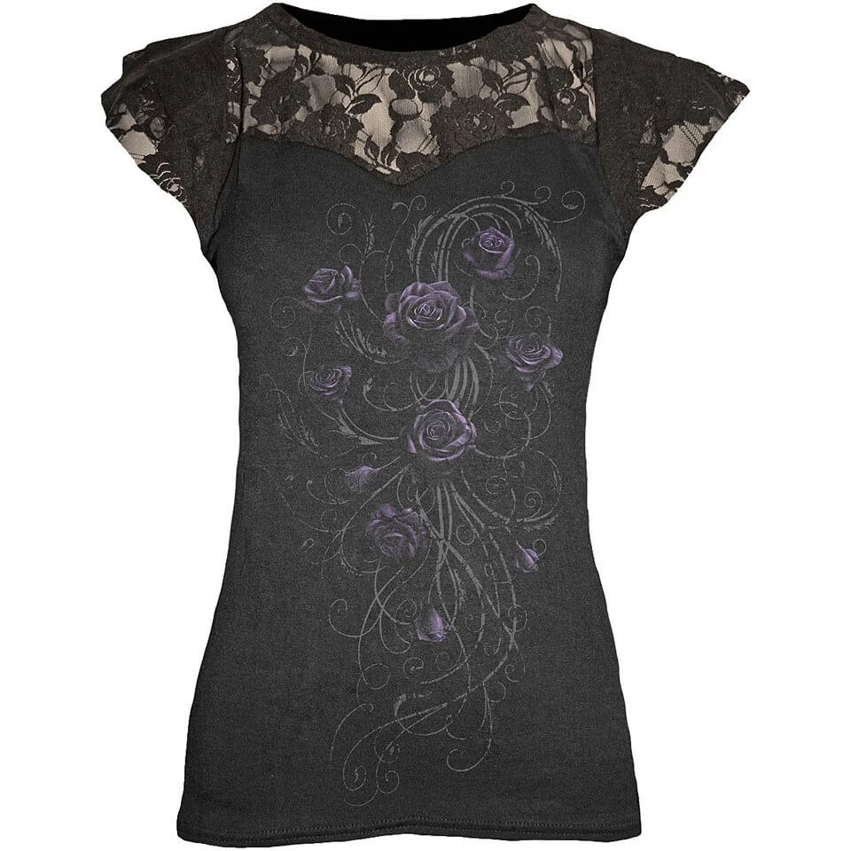 Spiral Women's ENTWINED Lace Layered Cap Sleeve Top - Black - M - Black Image 1