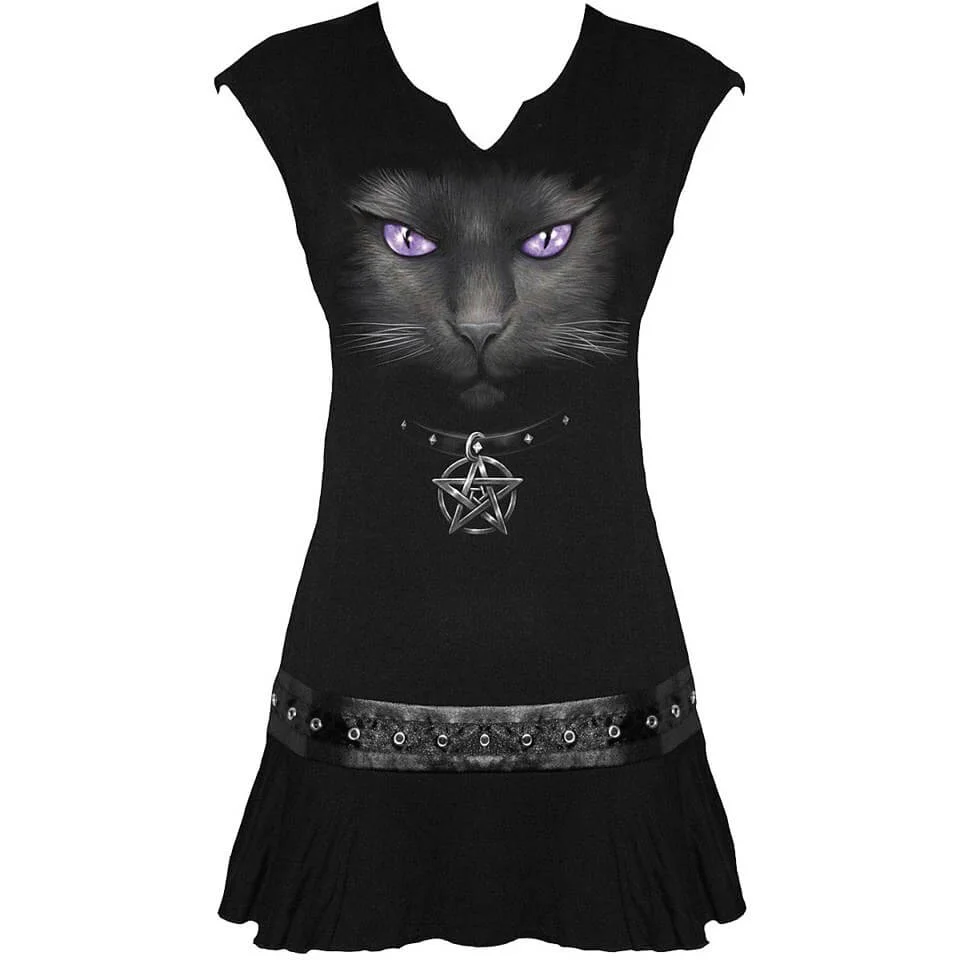 Spiral Women's BLACK CAT Stud Waist Mini Dress - Black - M - Black Image 1