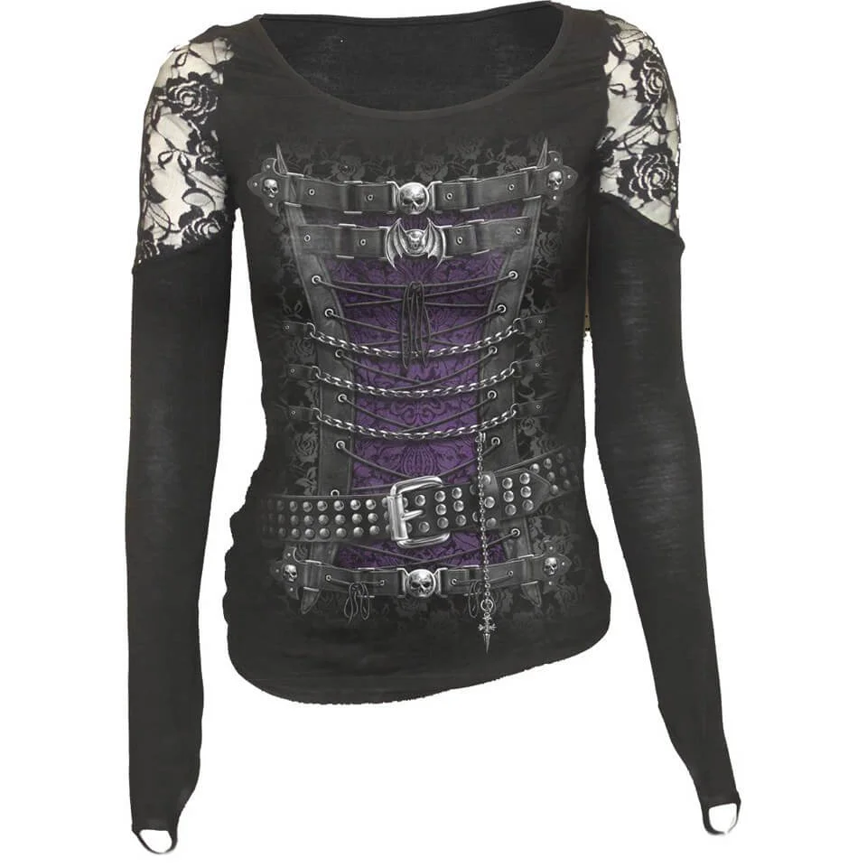 Spiral Women's WAISTED CORSET Shoulder Lace Top - Black - M Image 1