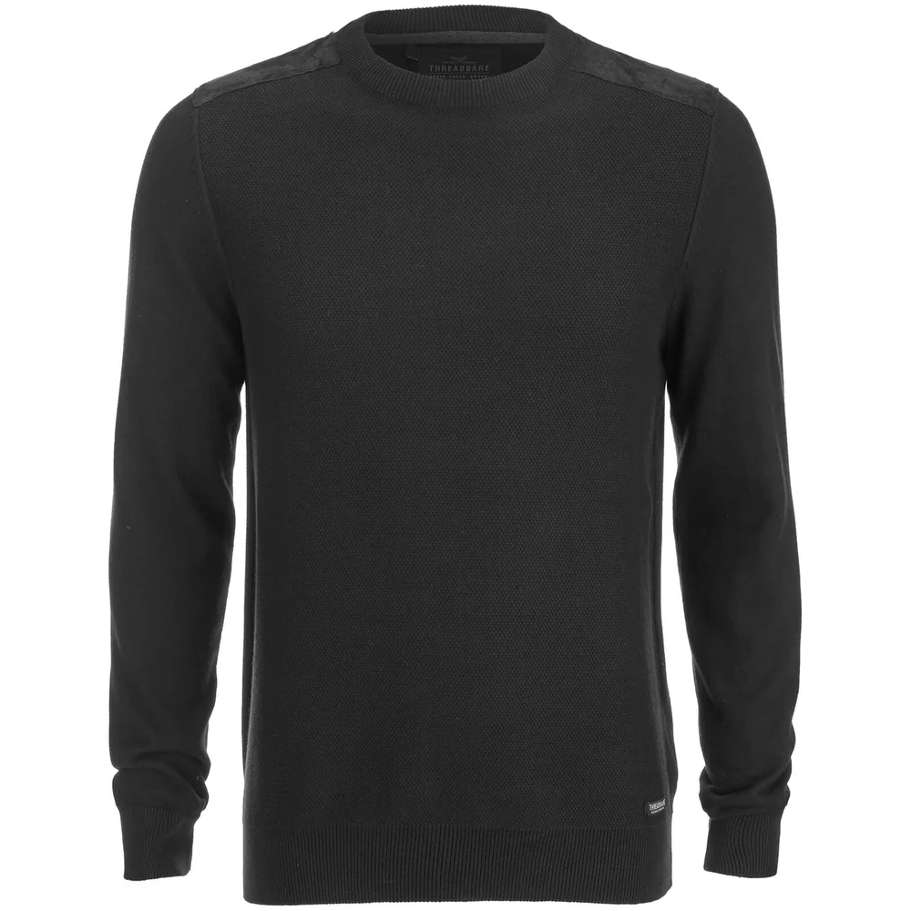 Threadbare Men's Quaker Waffle Shoulder Panel Jumper - Black - S - Black Image 1
