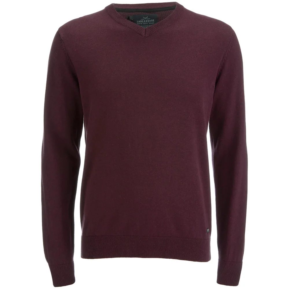 Threadbare Men's Bleak Cotton V-Neck Jumper - Burgundy - S - Burgundy Image 1