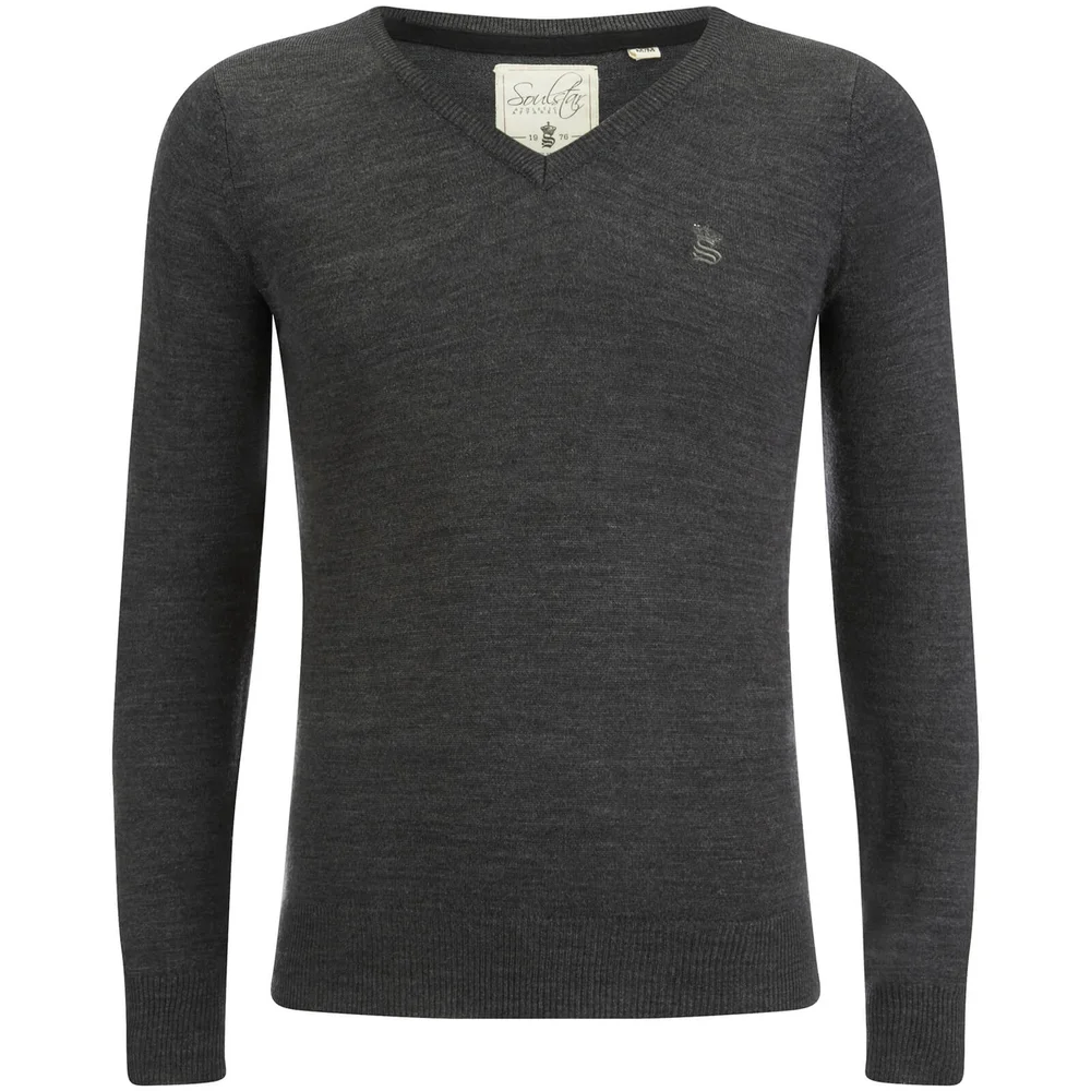 Soul Star Men's Alpha V Neck Jumper - Charcoal Melange - M - Grey Image 1