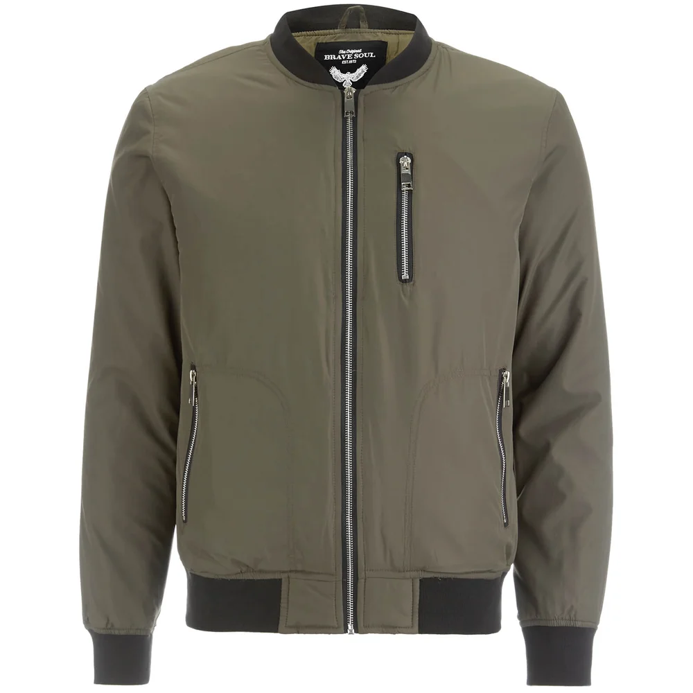 Brave Soul Men's Darrell Padded Bomber Jacket - Khaki - S - Green Image 1