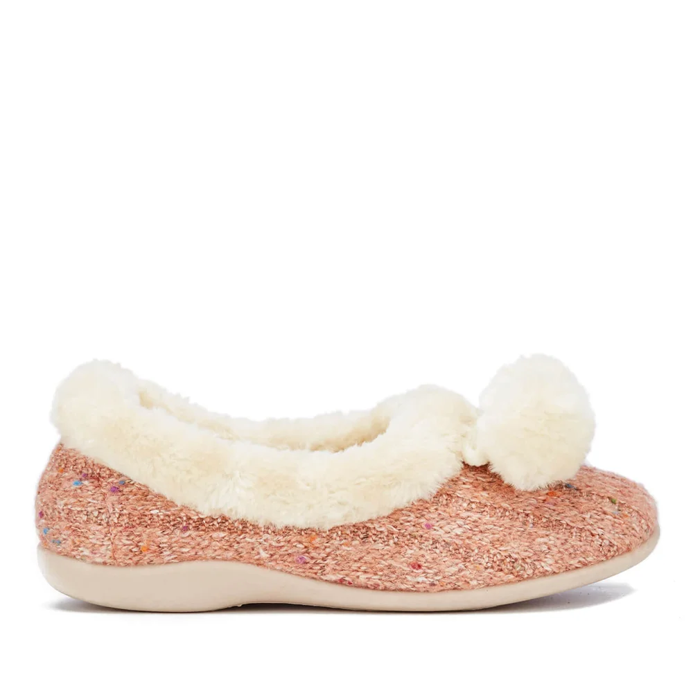 Dunlop Women's Alais Double Pom Pom Slippers - Peach - UK 3 - Peach Image 1