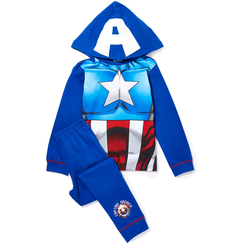 Marvel Boys' Captain America Novelty Hood Pyjamas - Blue - 2-3 years - Blue Image 1