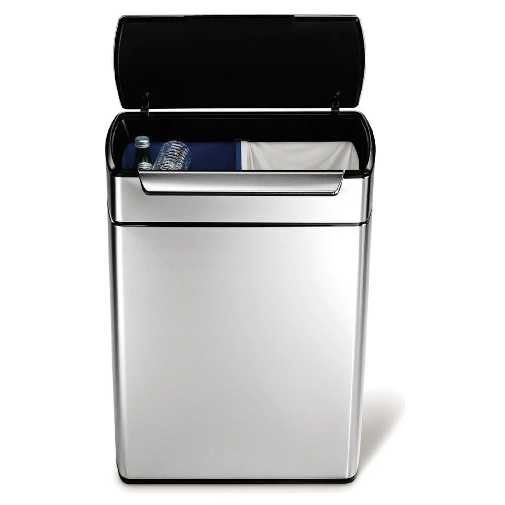 simplehuman Rectangular Brushed Steel Touch Bar Recycler Bin 48L Image 1
