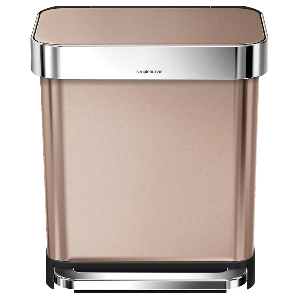 simplehuman Rectangular Brushed Steel Pedal Bin with Liner Pocket - Rose Gold 30L Image 1