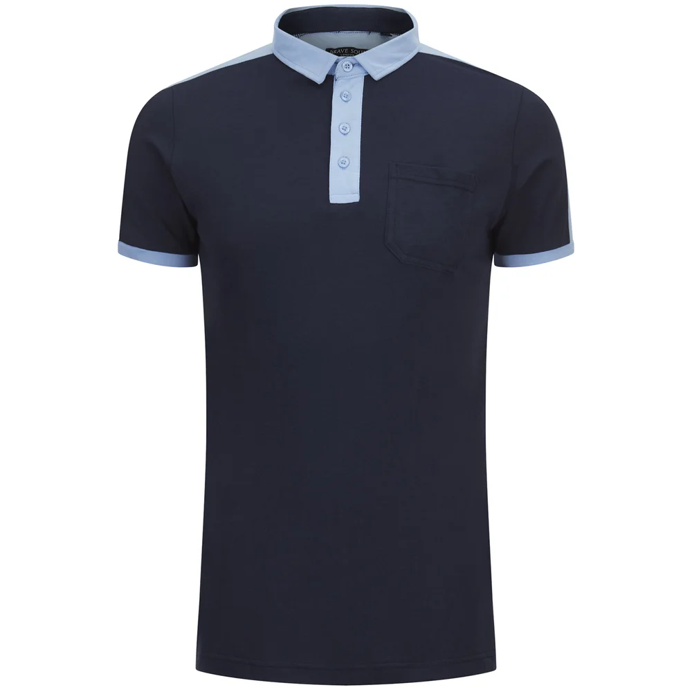 Brave Soul Men's Mozi Jersey Polo Shirt - Dark Navy/Sky Blue - S - Blue Image 1