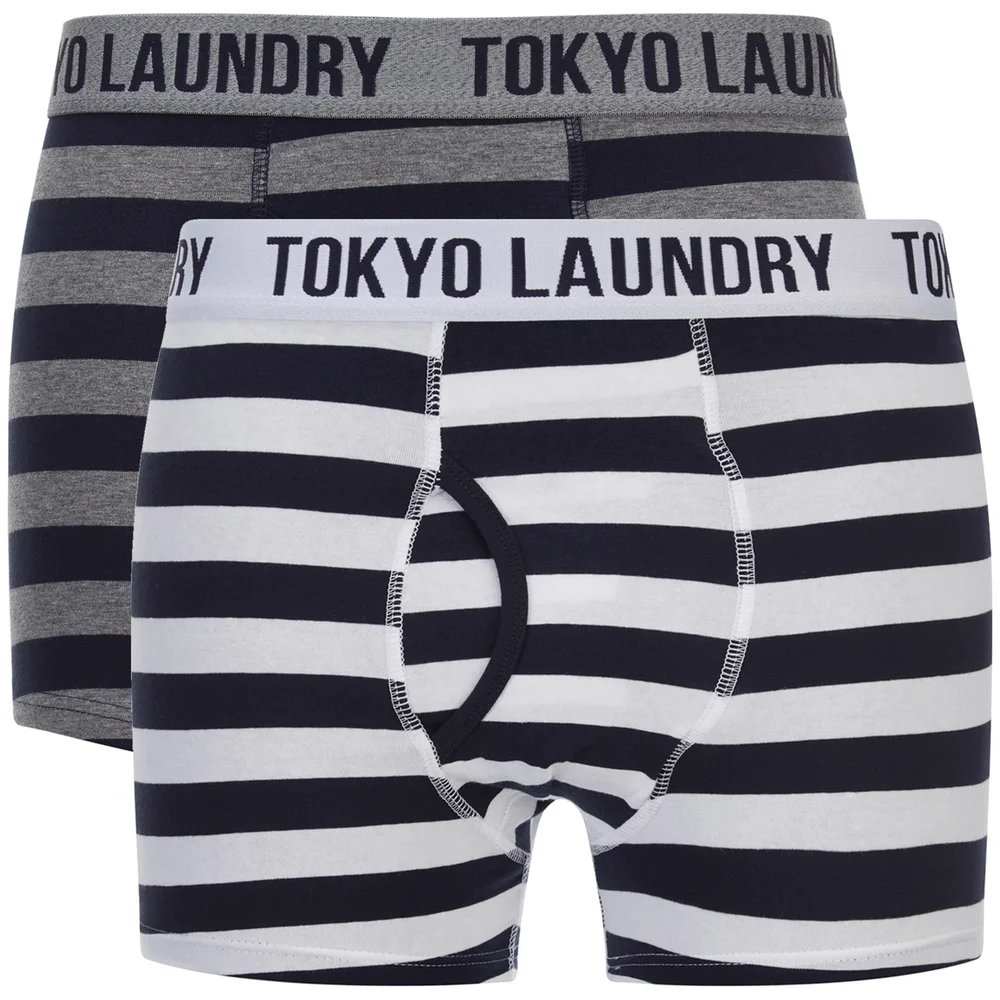 Tokyo Laundry Men's Esterbrooke 2 Pack Striped Boxers - True Navy/Optic White - S - Blue/White Image 1