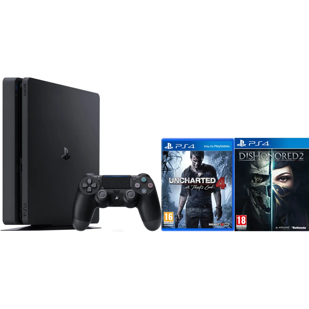 PlayStation 4 Slim 500GB with Uncharted 4 and Dishonored 2 Image 1