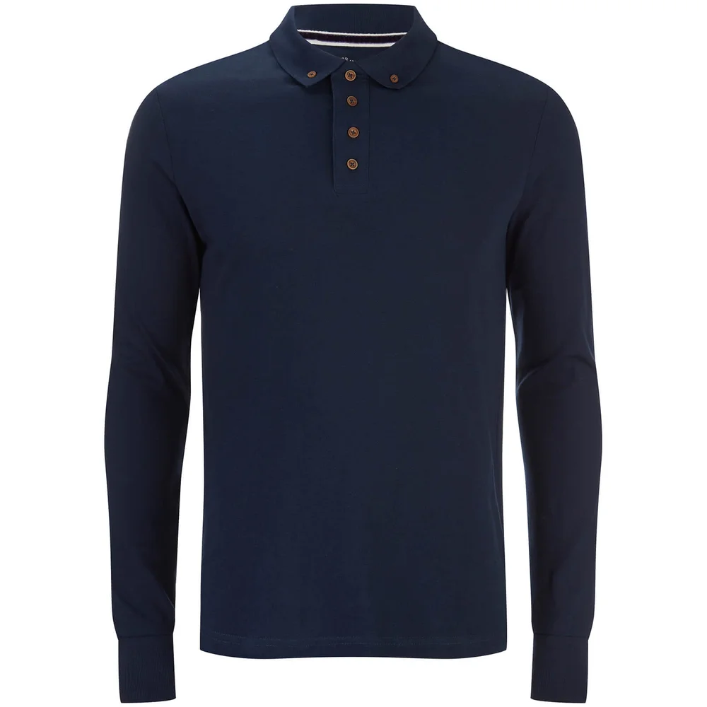 Brave Soul Men's Lincoln Long Sleeve Polo Shirt - Ocean Blue - S - Blue Image 1