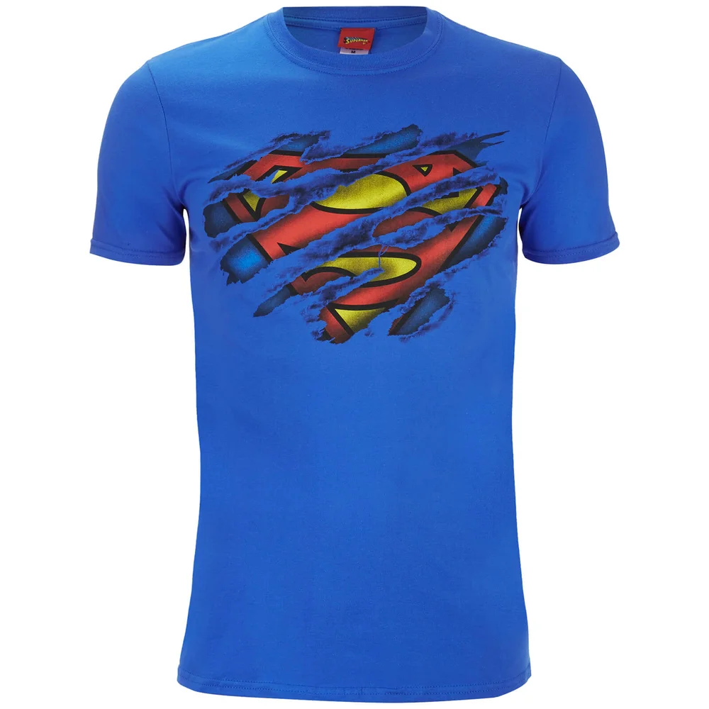 DC Comics Men's Superman Torn Logo T-Shirt - Royal Blue - S - Blue Image 1