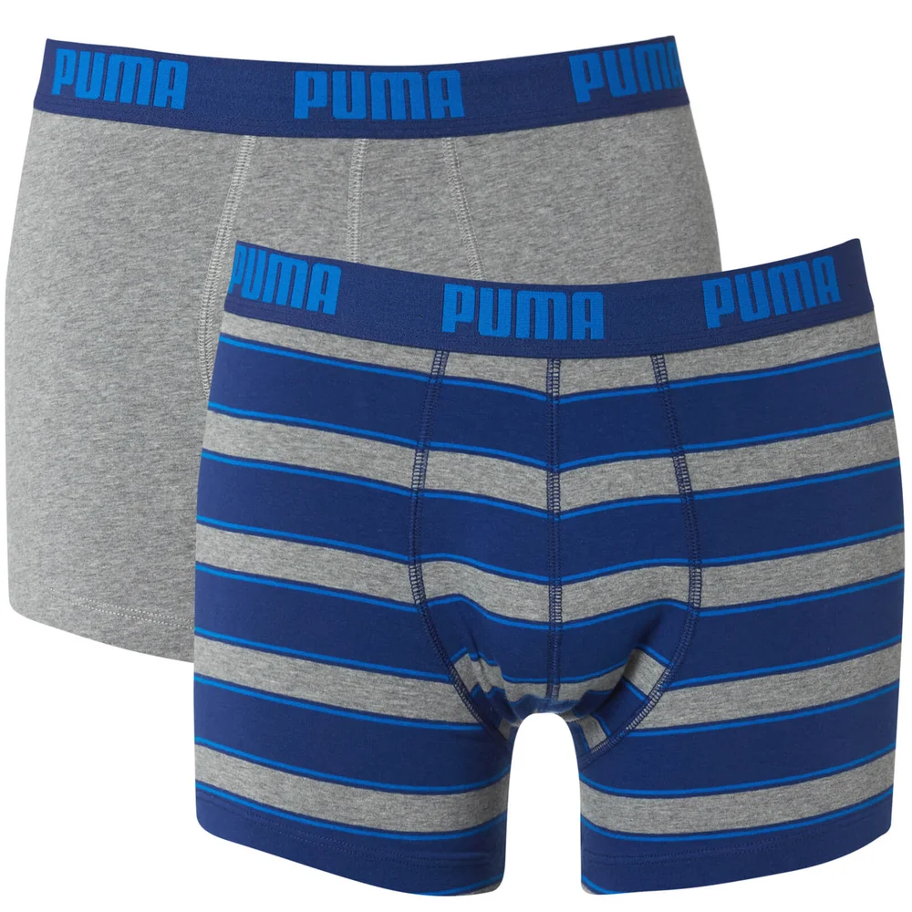 Puma Men's 2 Pack Rugby Striped Boxers - Blue/Grey - S - Blue/Grey Image 1