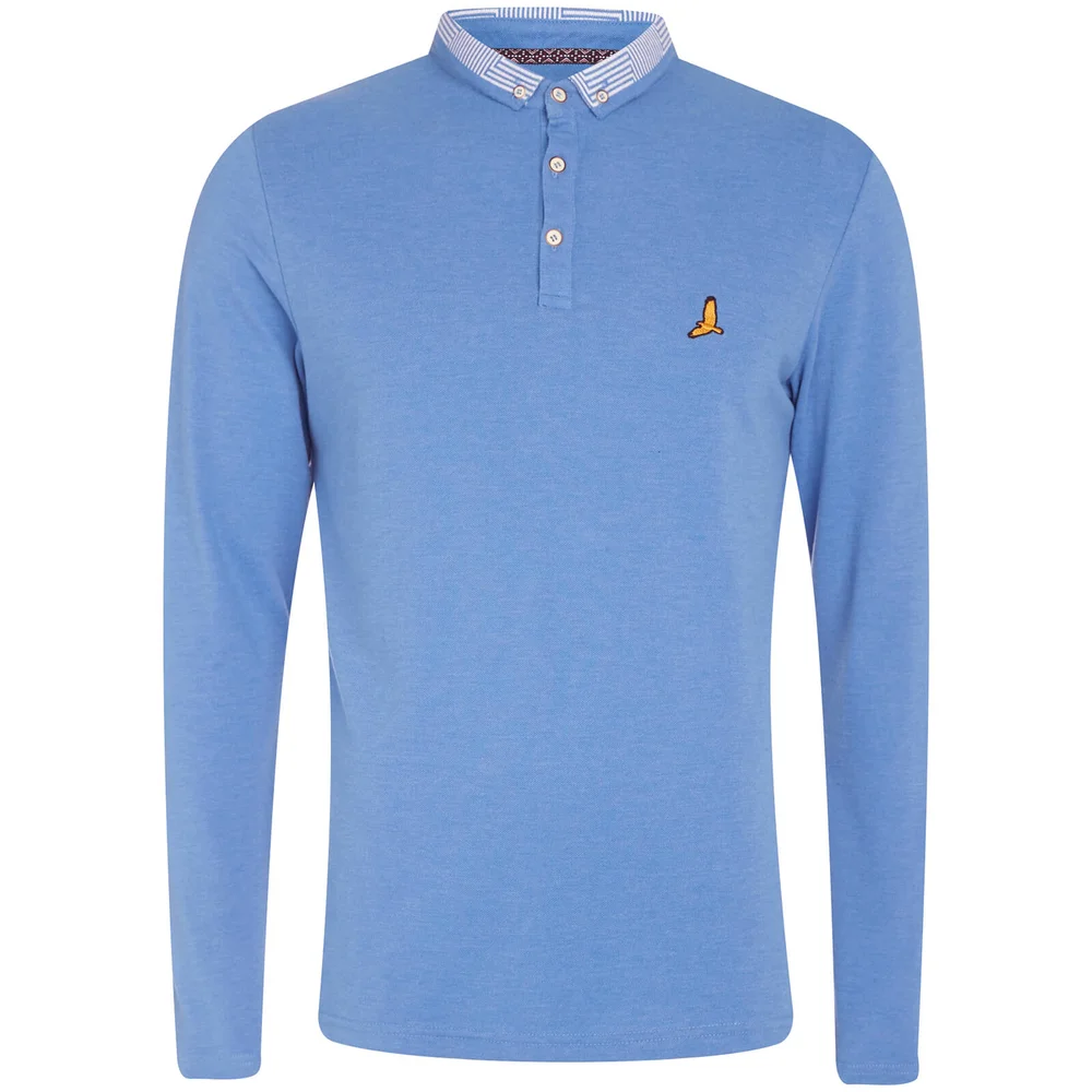Brave Soul Men's Hatter Long Sleeve Polo Shirt - Blue Marl - S - Blue Image 1