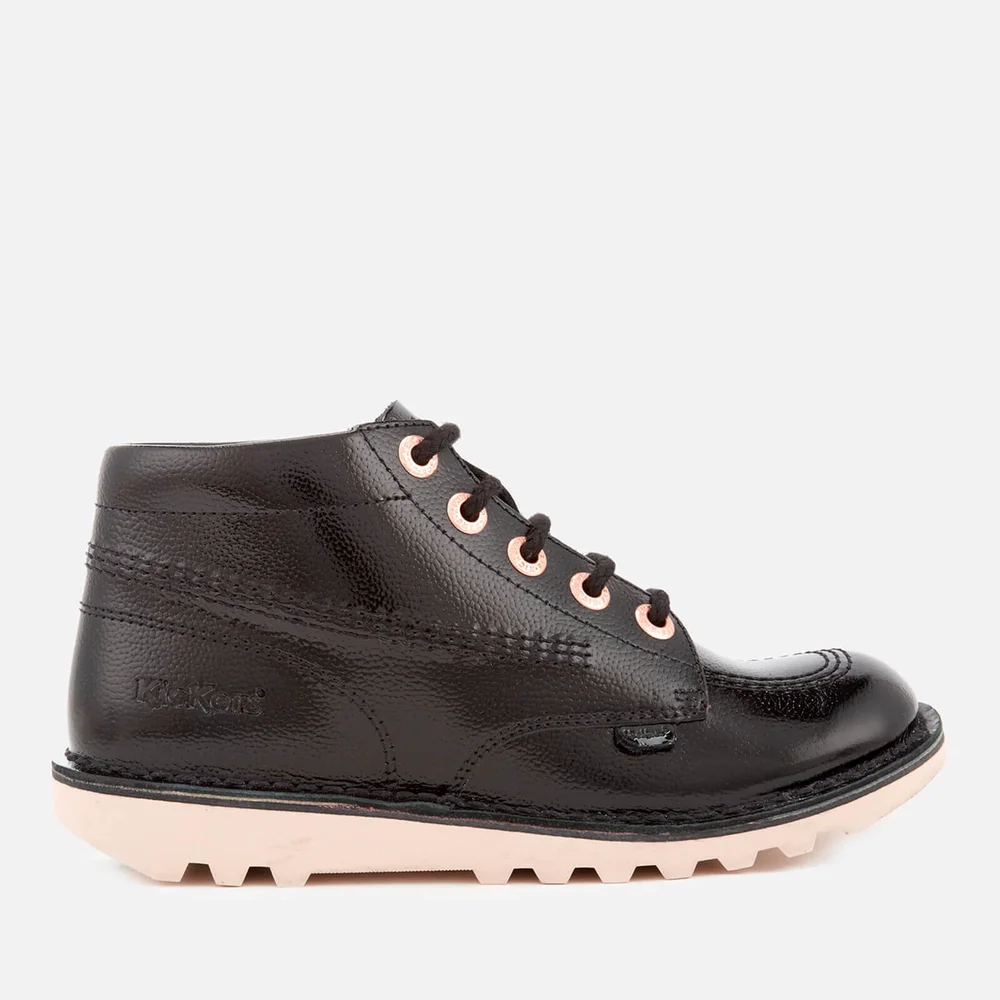 Kickers Kids' Kick Hi Patent Boots - Black/Rose Gold - UK 3 Youth/EU 36 Image 1