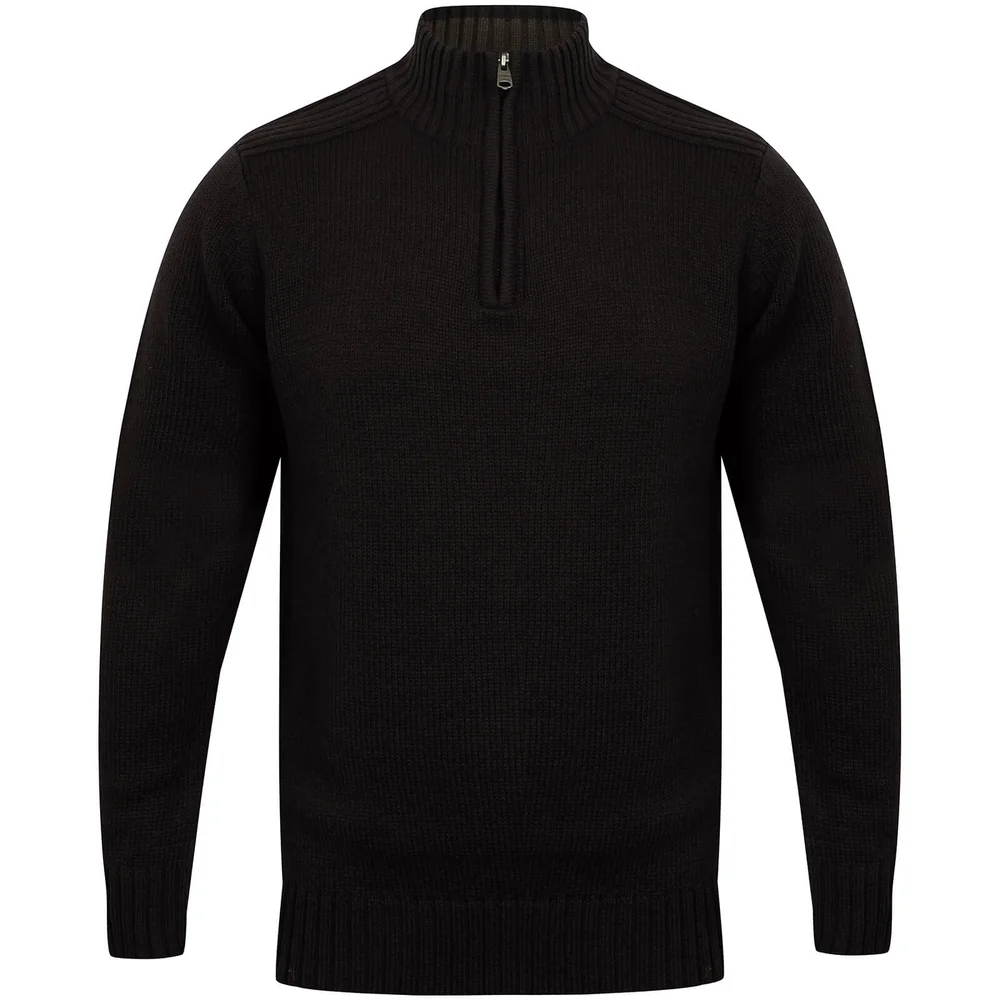 Kensington Men's Zip Down Jumper with Ribbed Detailing - Navy - M - Blue Image 1