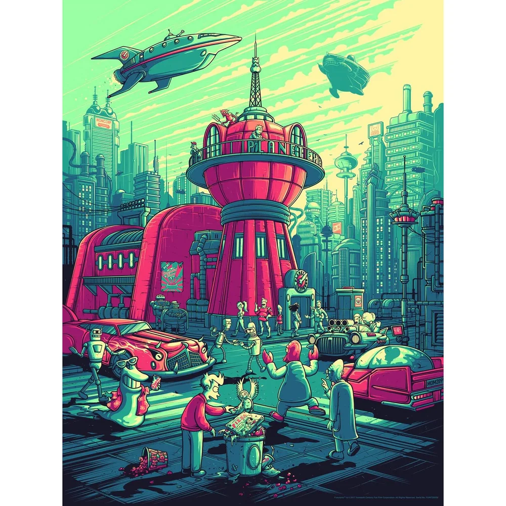 Futurama - Zavvi Exclusive Dan Mumford Silkscreen with Authorized Signature and Certificate of Authenticity - Red and Blue-Green Variant Image 1