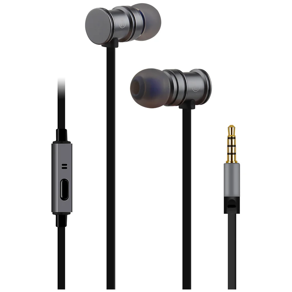 AV: Link Metallic Magnetic Stereo Noise Cancelling Earphones with Tangle Free Cable - Metallic Grey Image 1